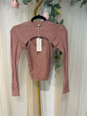 NWT Moon & Madison 2 Piece Cable Knit Sweater Set Shrug & Cami XS Pink